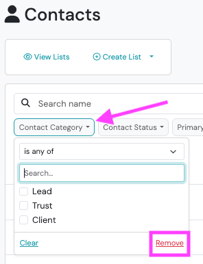 Screenshot: How do I remove a filter pill?