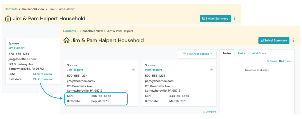 Screenshot: Secure Display of Sensitive Data
