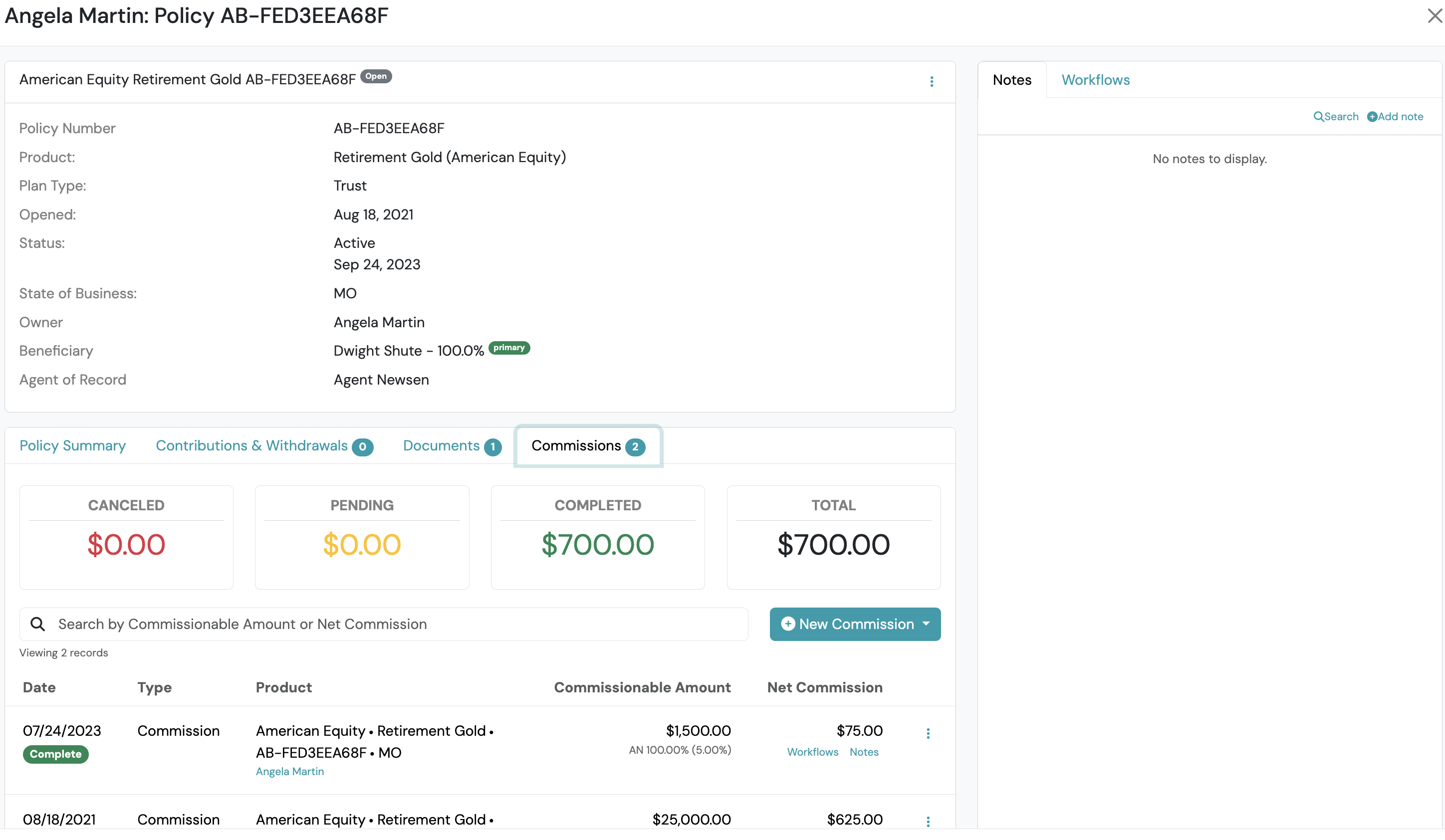 Screenshot: Add Compensation Entry (For Owner and Compensation Roles Only)
