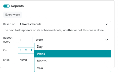 Screenshot: Choose How Often the Task Repeats